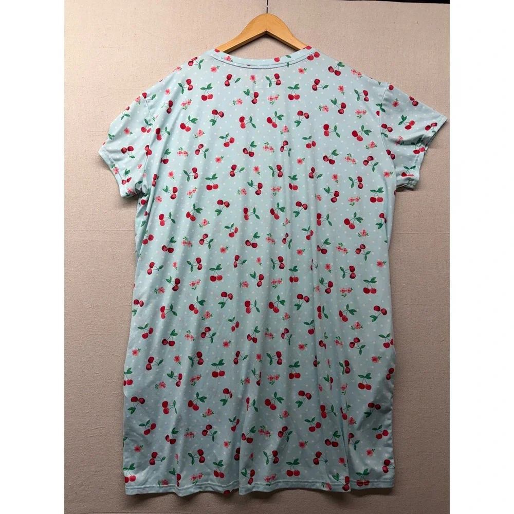 Joyspun Women Plus 2X-3X Cherry Polka Dot Sleep Dress Blue Short Sleeve Pockets - Picture 6 of 9